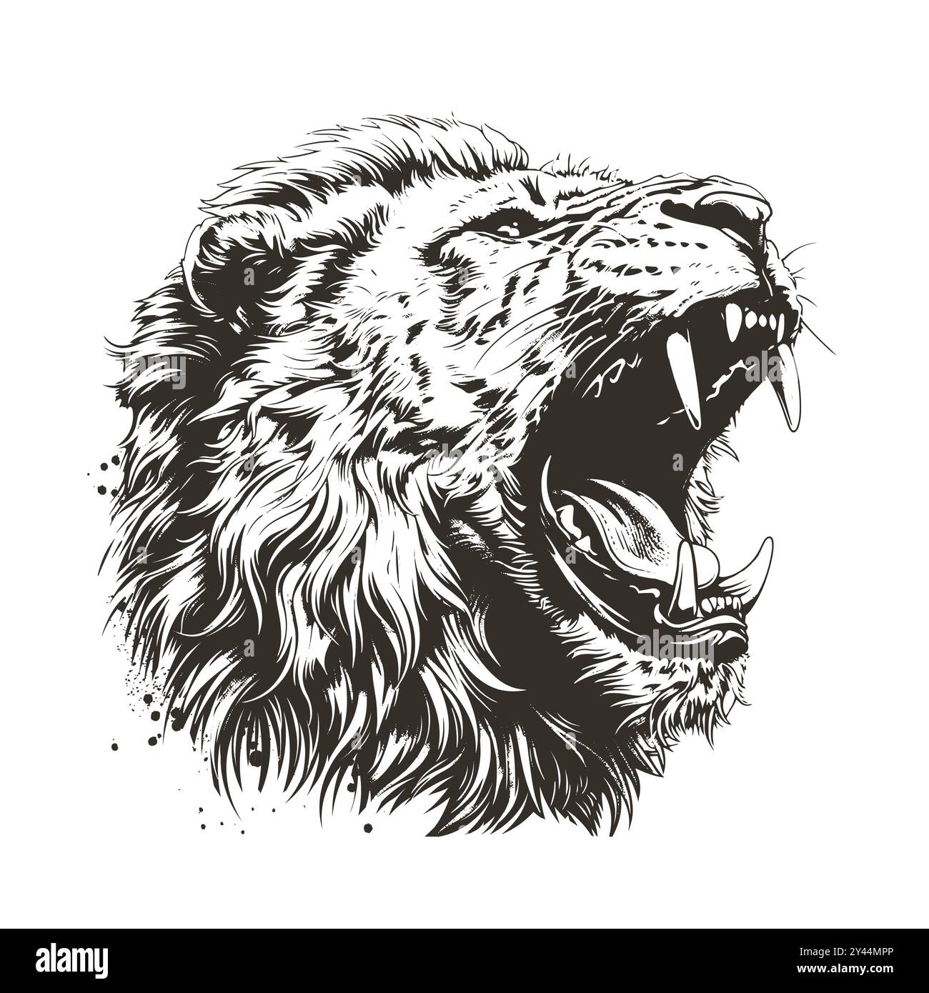 Detailed black and white vector of roaring lion head isolated. Perfect ...