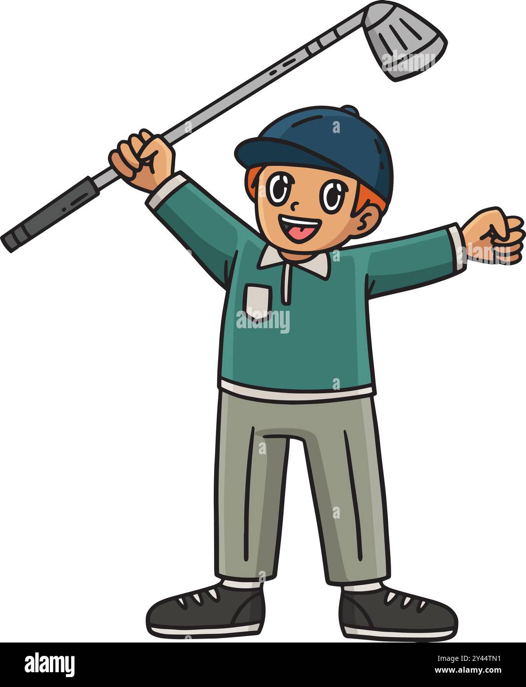 Golf Golfer Raising Hands Cartoon Colored Clipart Stock Vector