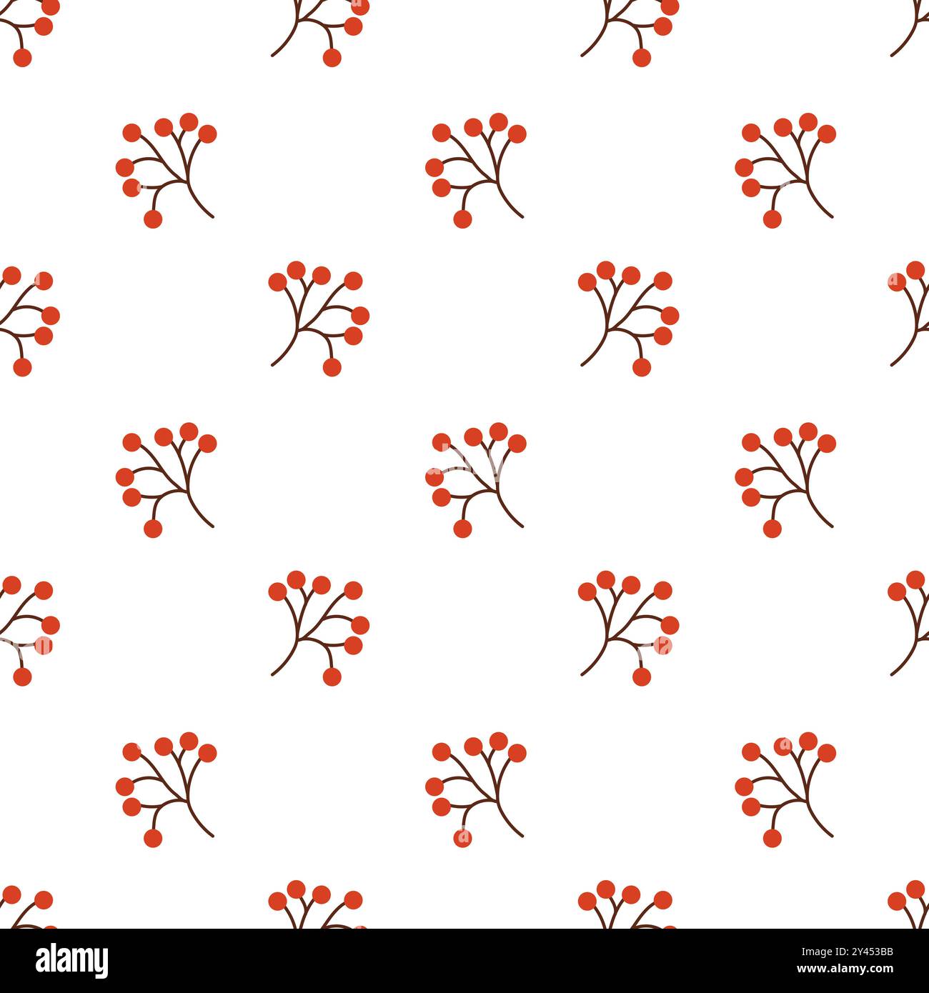 Seamless pattern with rowan berries branches. Vector flat illustration. Stock Vector