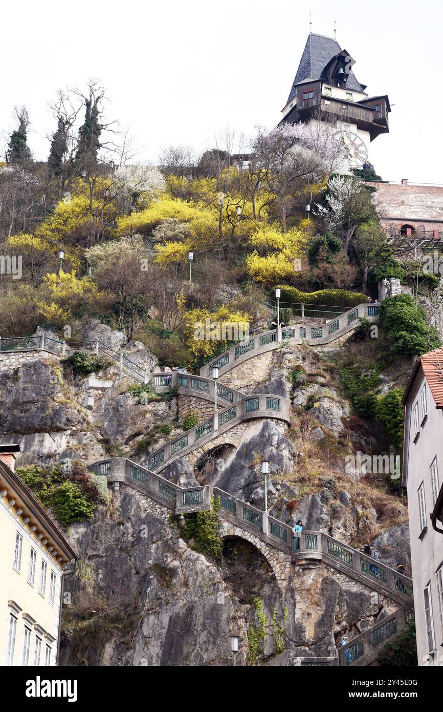 The Schlossberg stairs in Graz, Austria connecting the city and the ...