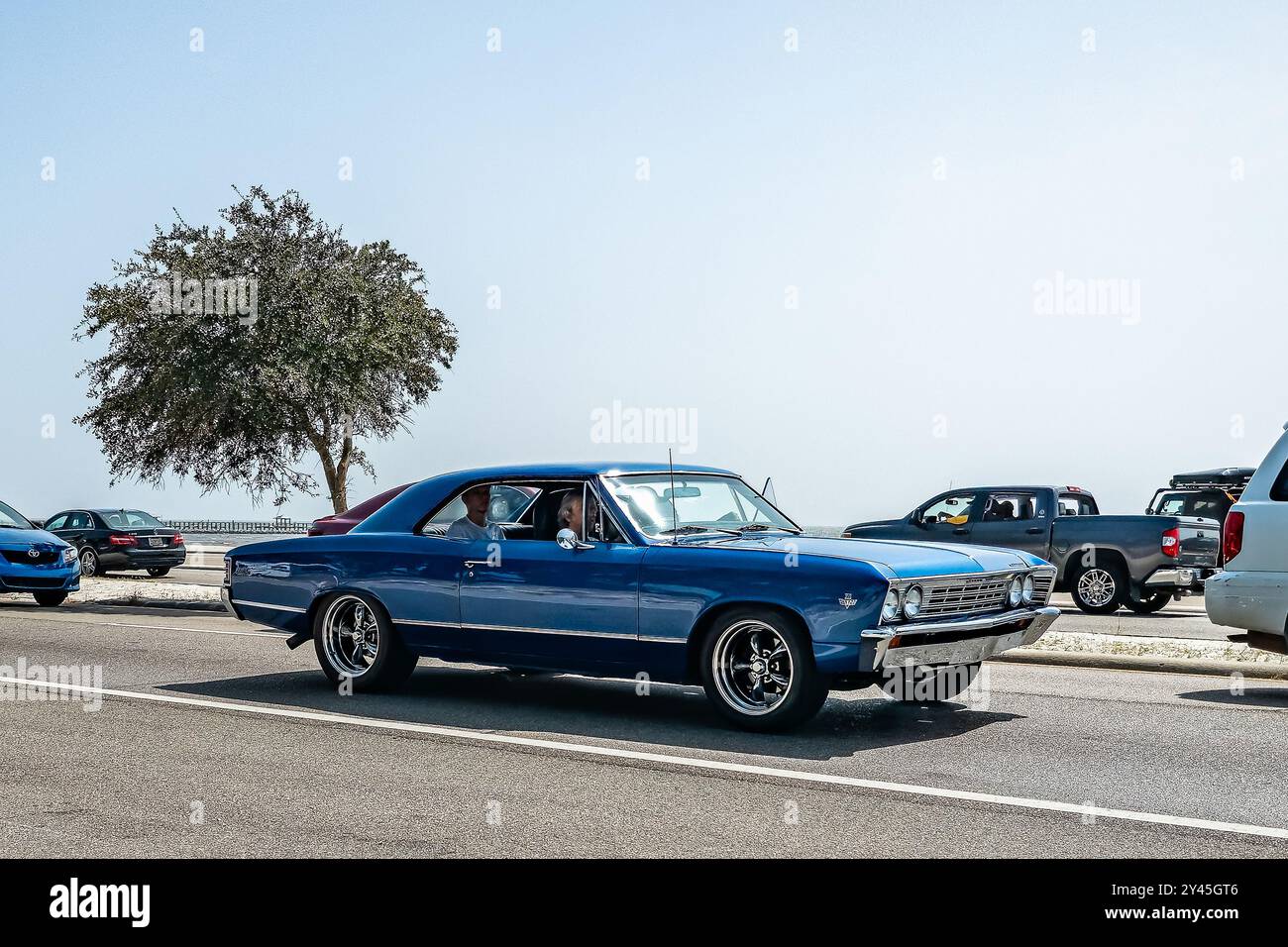 Gulfport, MS - October 04, 2023: Wide angle front corner view of a 1967 Chevrolet Chevelle Malibu 2 Door Hardtop at a local car show. Stock Photo