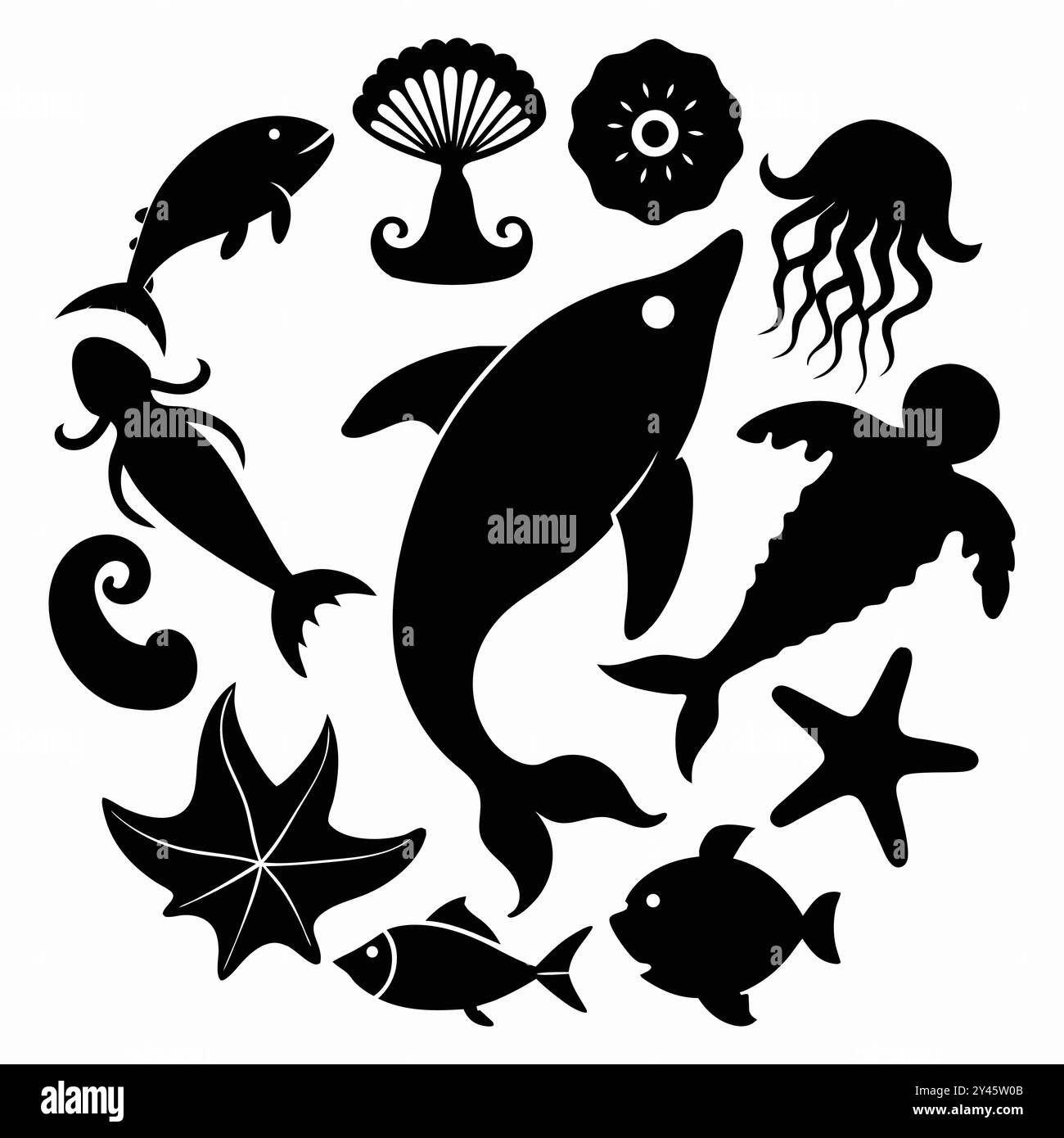 Minimalist sea creatures icons Stock Vector Image & Art - Alamy