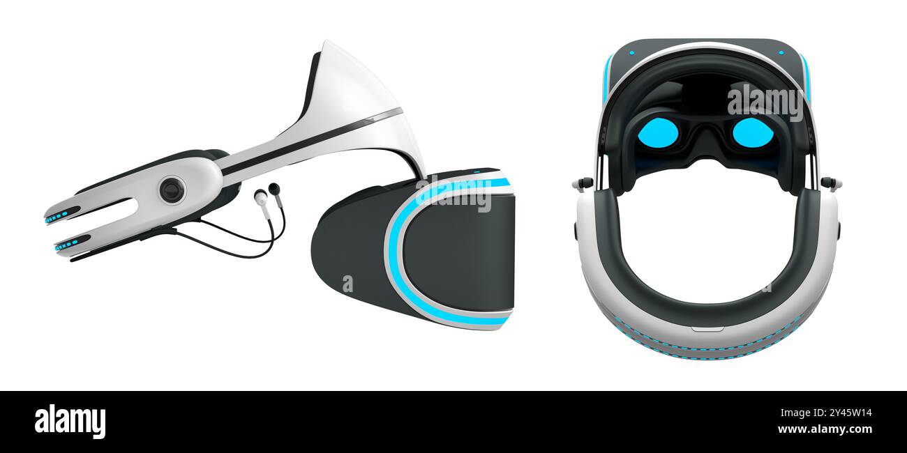 Virtual reality glasses and headset isolated on white background with ...