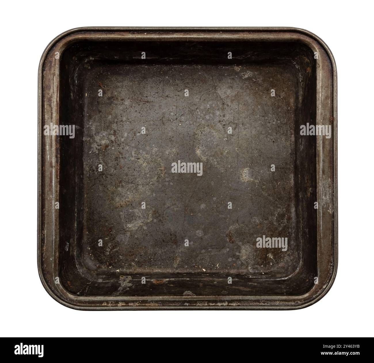 Rusty baking tray on white background. Isolate metal baking dish Stock Photo