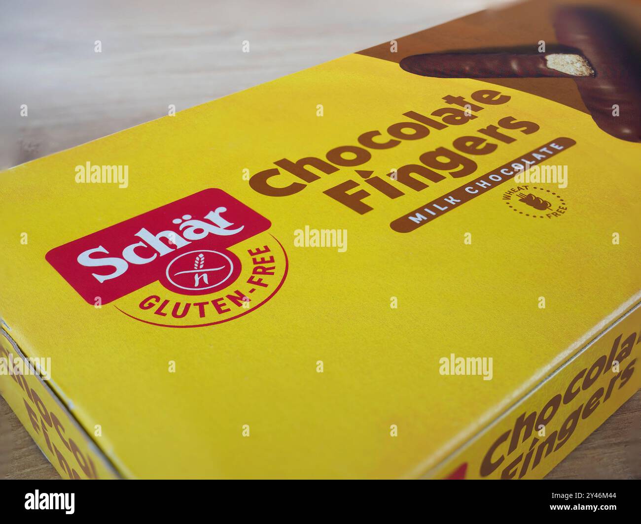 Manchester, UK, September, 16, 2024: Gluten free biscuits box of Schar brand Chocolate fingers for wheat free diets. Stock Photo