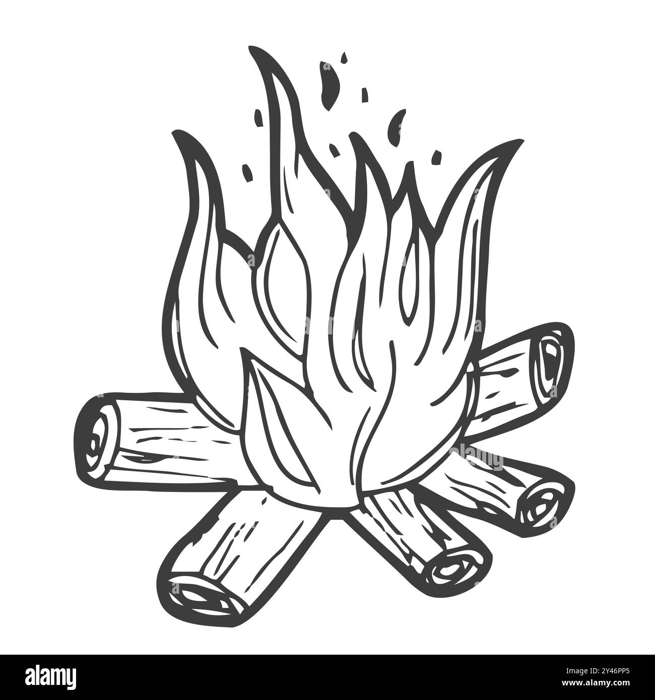 Hand drawn doodle campfire. Vector bonfire clipart. Stock Vector