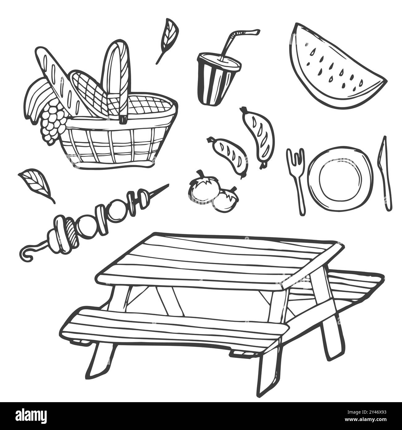 Picnic Day doodle icon set. Outdoor Vector illustration collection ...