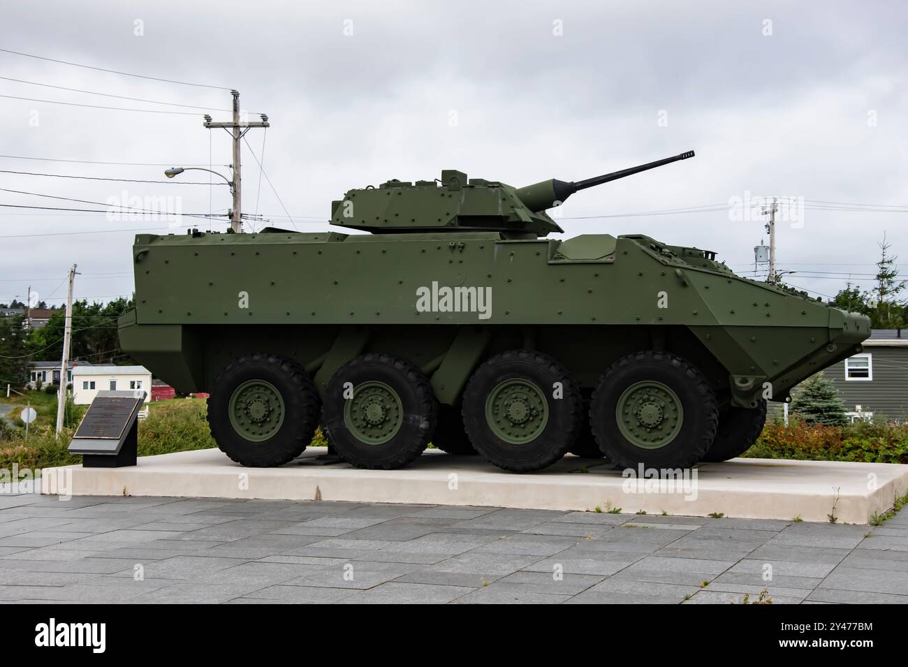 Lav III tank at the Monument of Honour at the town hall on Remembrance Square in Conception Bay South, Newfoundland & Labrador, Canada Stock Photo