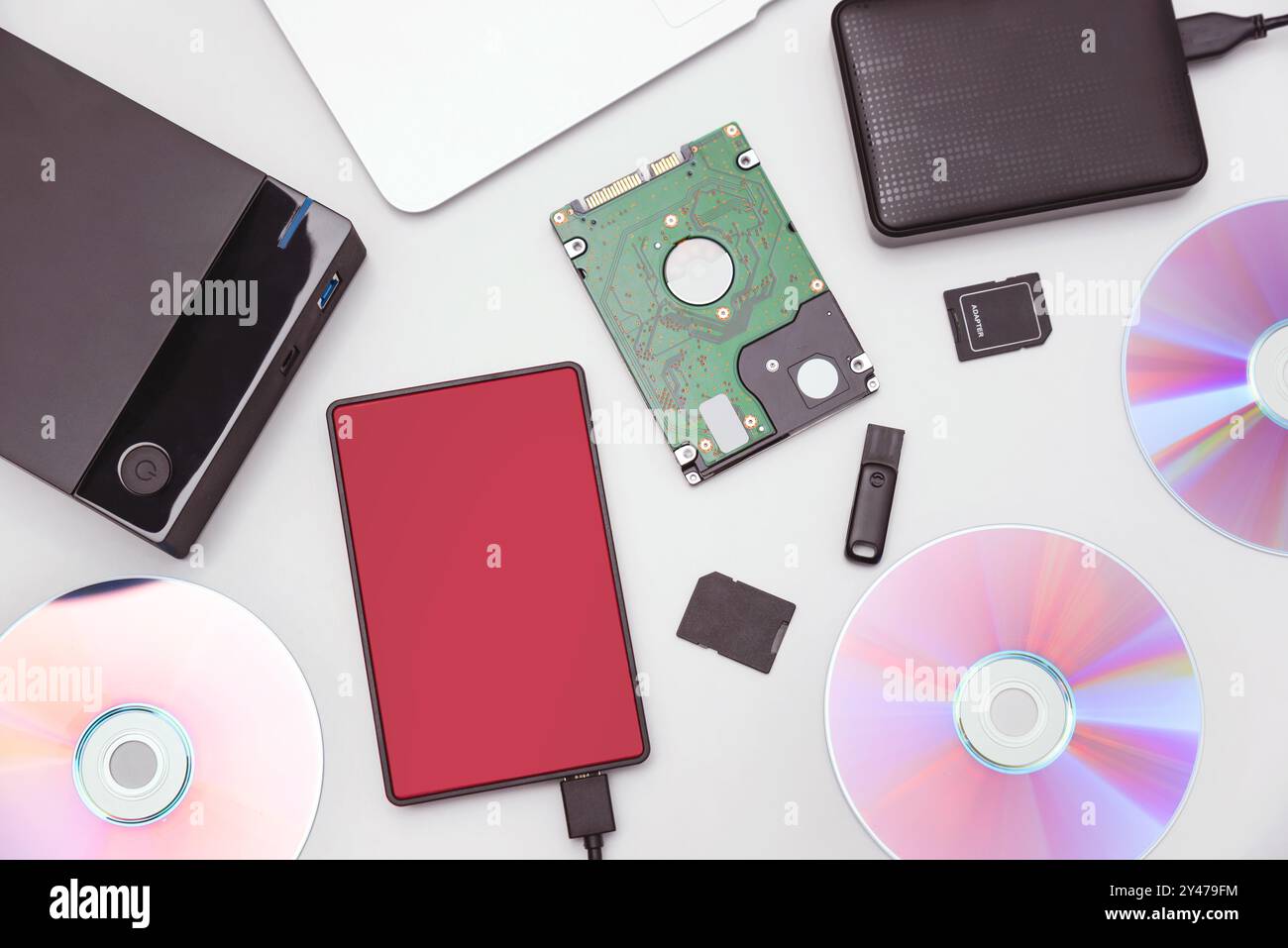 Multiple storage devices, pendrive, memory cards. Backup data Stock Photo