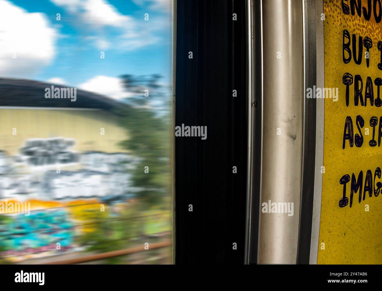 View through the window of a speeding train Stock Photo