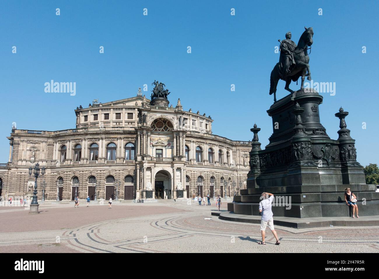 Semperoper Dresden Opera House Theaterplatz Square City Old Town District Altstadt Dresden Germany König-Johann Memorial Stock Photo