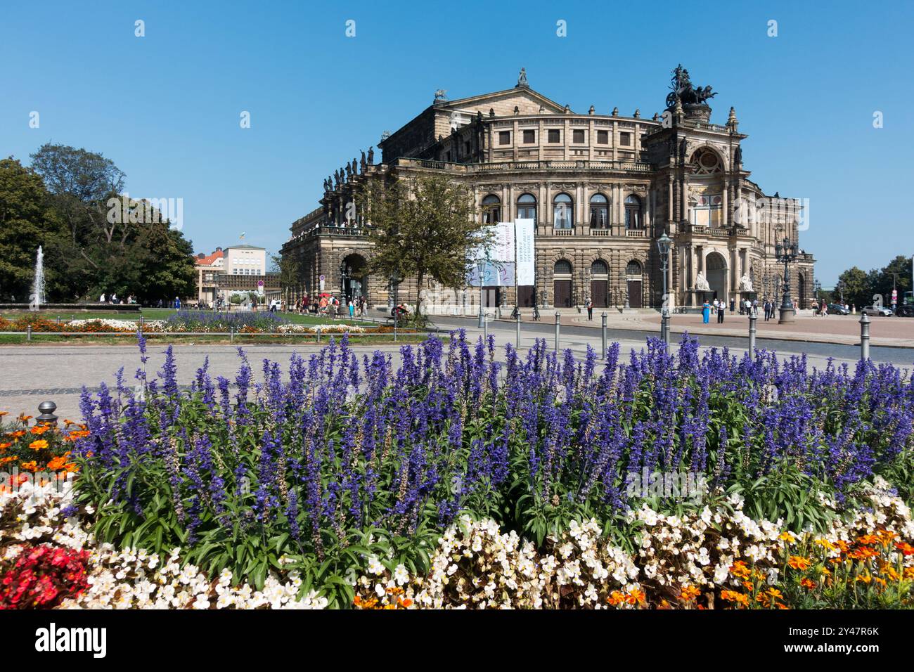 Semperoper Dresden Opera House Theaterplatz Square Summer Flowers City Old Town District Altstadt Dresden Germany Stock Photo