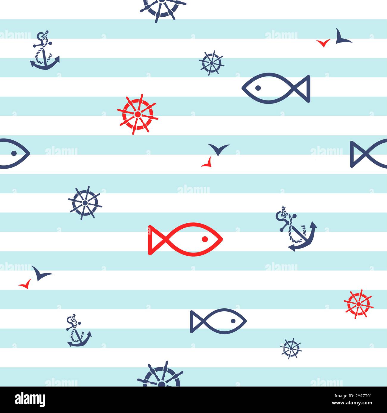 Simple Nautical Marine seamless pattern, Summertime texture, decorative tile. Stock Vector