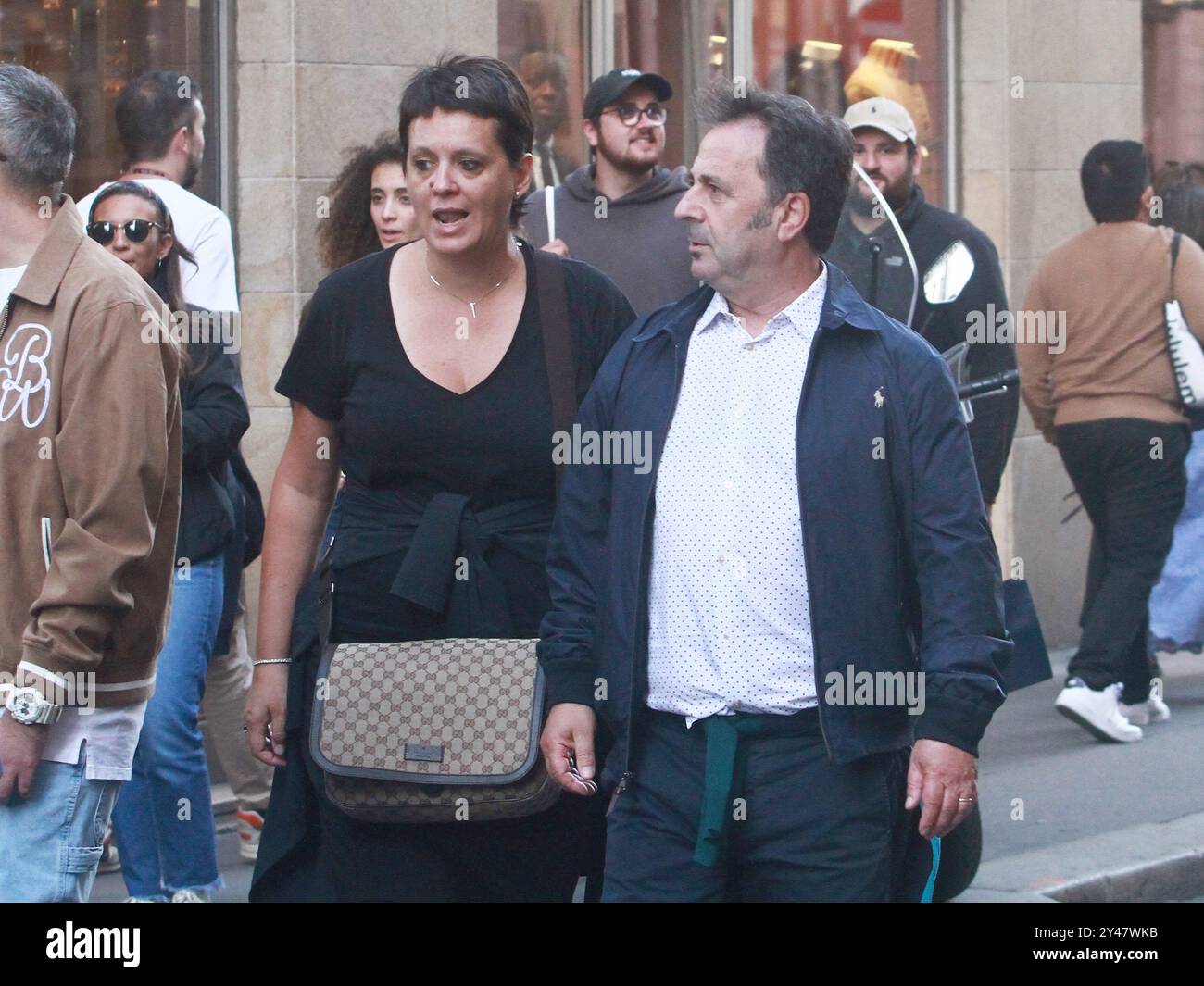 09/16/2024 Milan Ph. Paolo Della Bella The Wizard Forest with his wife Angela walking hand in hand in via Monte Napoleone in Milan. The couple stops with fans for the ritual photos. Stock Photo