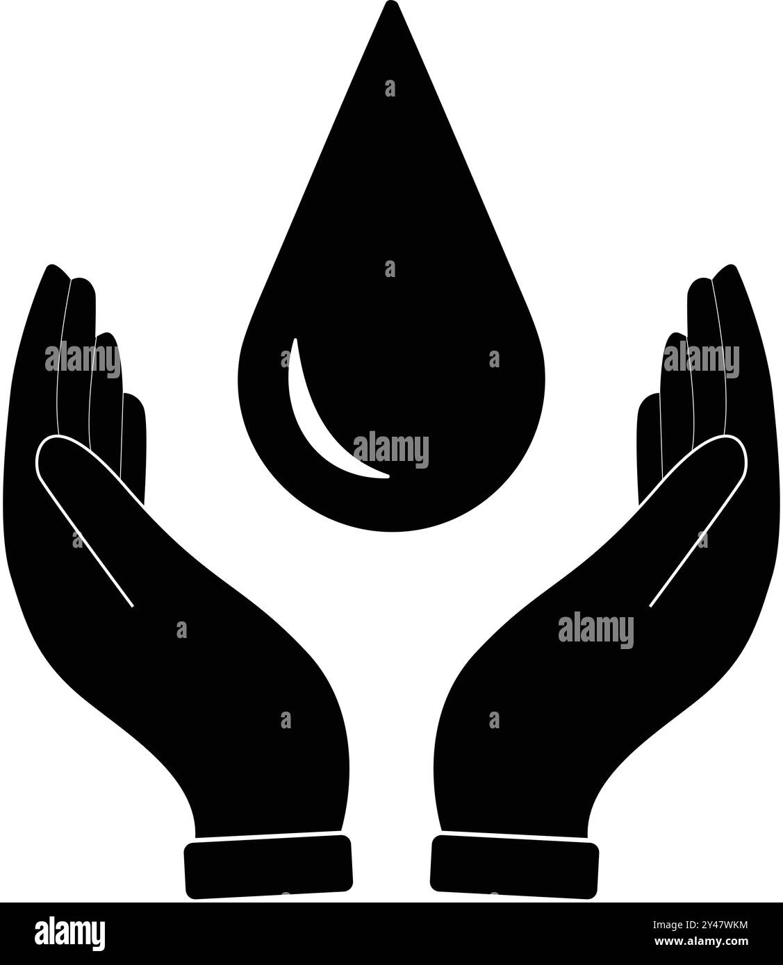Save water with both hand symbol, water drop in hand, save water symbol