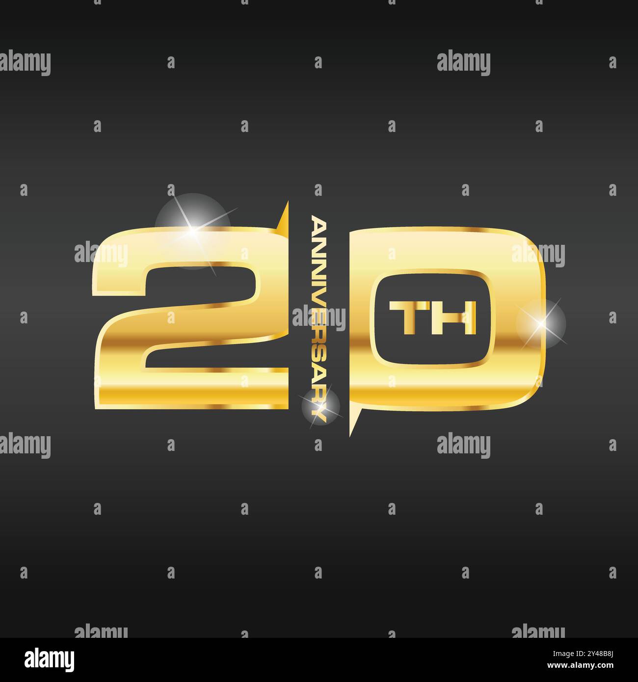 Gold 20 Years anniversary celebration template design isolated in a dark background Stock Vector