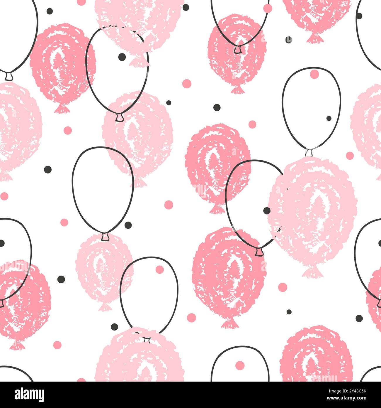 Pink doodle balloons seamless pattern. Vector party illustration Stock Vector