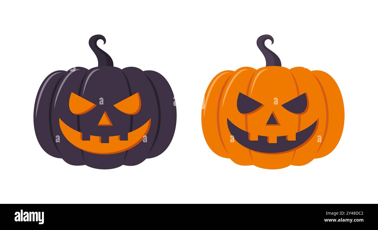 Black and orange Halloween pumpkins isolated on white background. Flat vector illustration Stock Vector