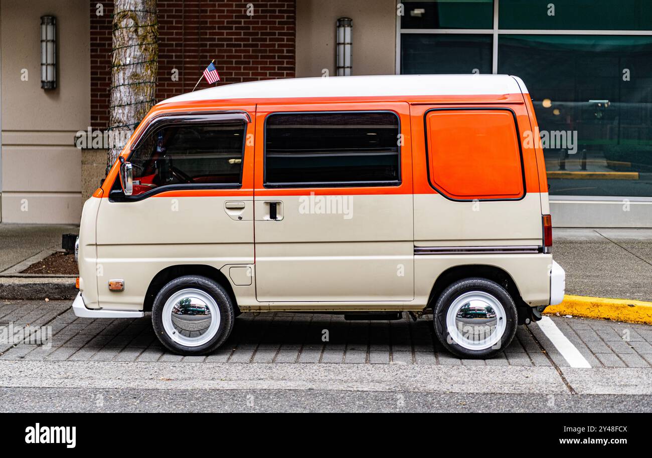 Seattle, WA, USA -July 22, 2024: 1995 Subaru Sambar VW Van