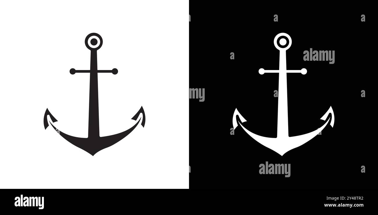 Anchor icon Black line art vector in black and white outline set ...
