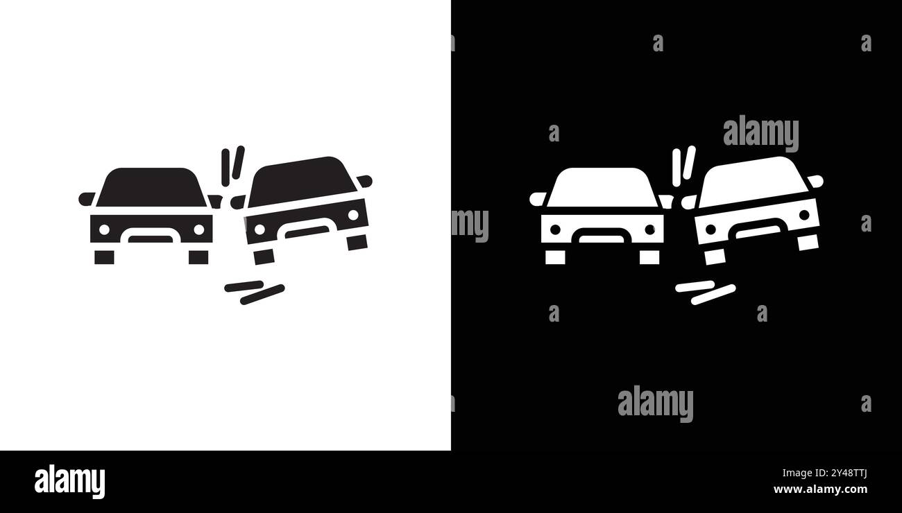 car side crash icon Black line art vector in black and white outline ...