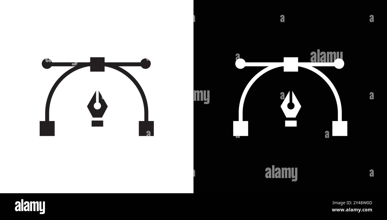 Bezier curve icon Black line art vector in black and white outline set ...