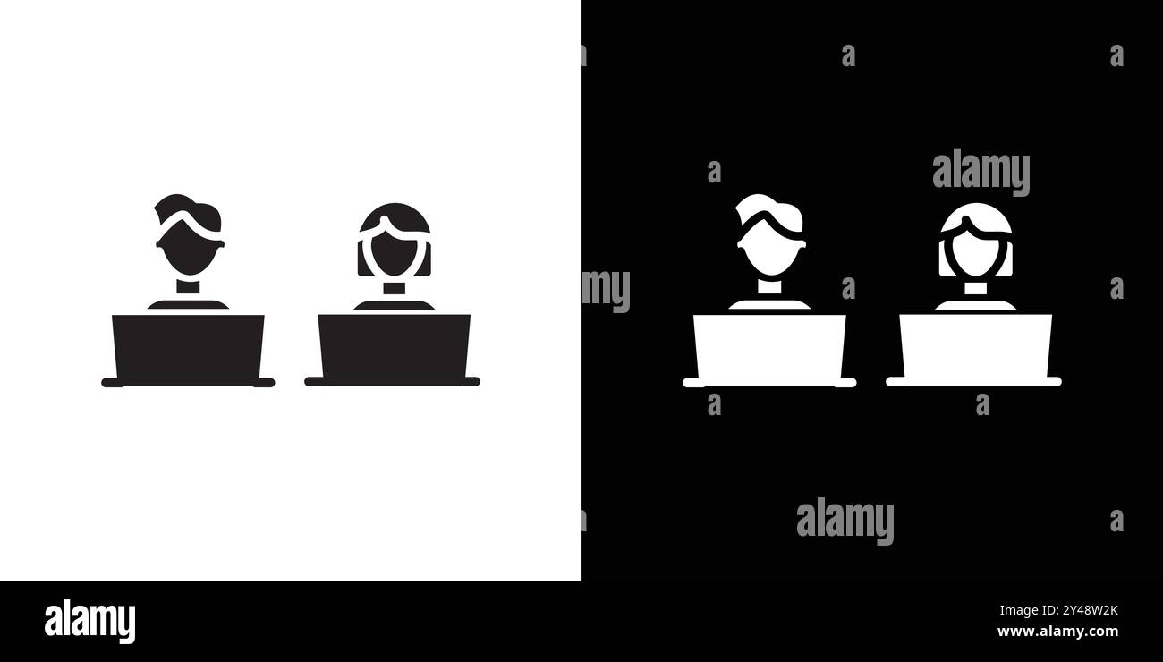 Coworking icon Black line art vector in black and white outline set ...