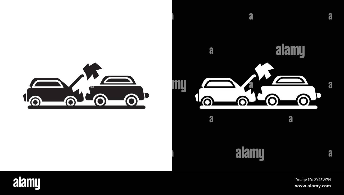 car accident icon Black line art vector in black and white outline set ...