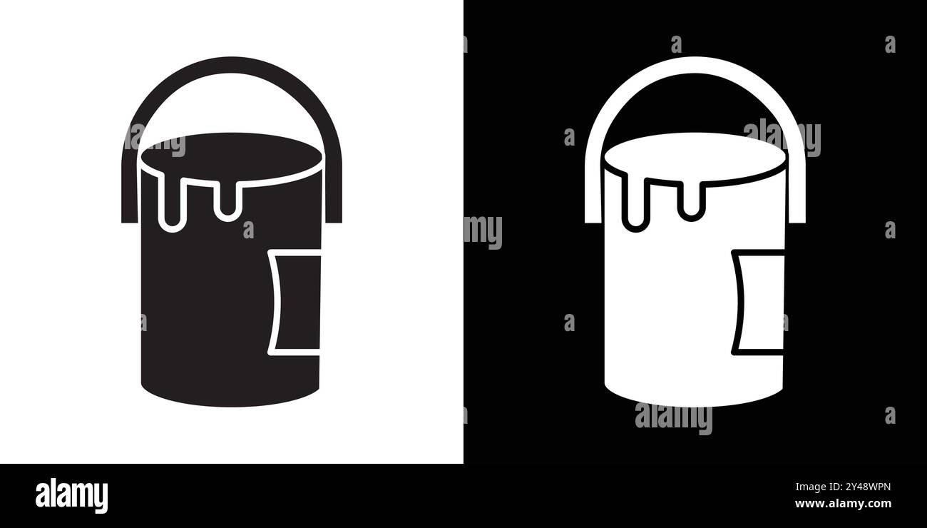 paint bucket icon Black line art vector in black and white outline set ...