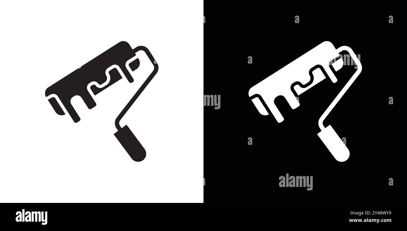 paint roller icon Black line art vector in black and white outline set ...