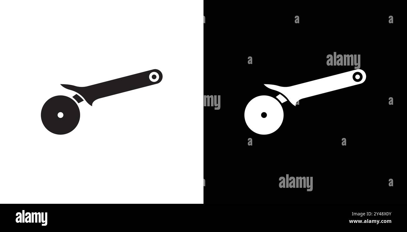 Pizza Cuttier icon Black line art vector in black and white outline set ...