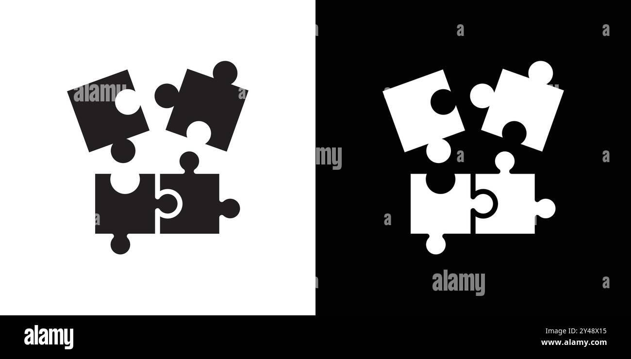 Puzzle icon Black line art vector in black and white outline set ...