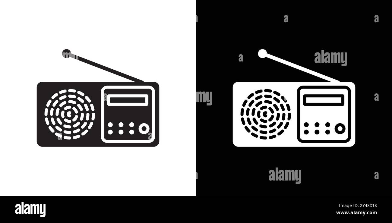 radio icon Black line art vector in black and white outline set ...
