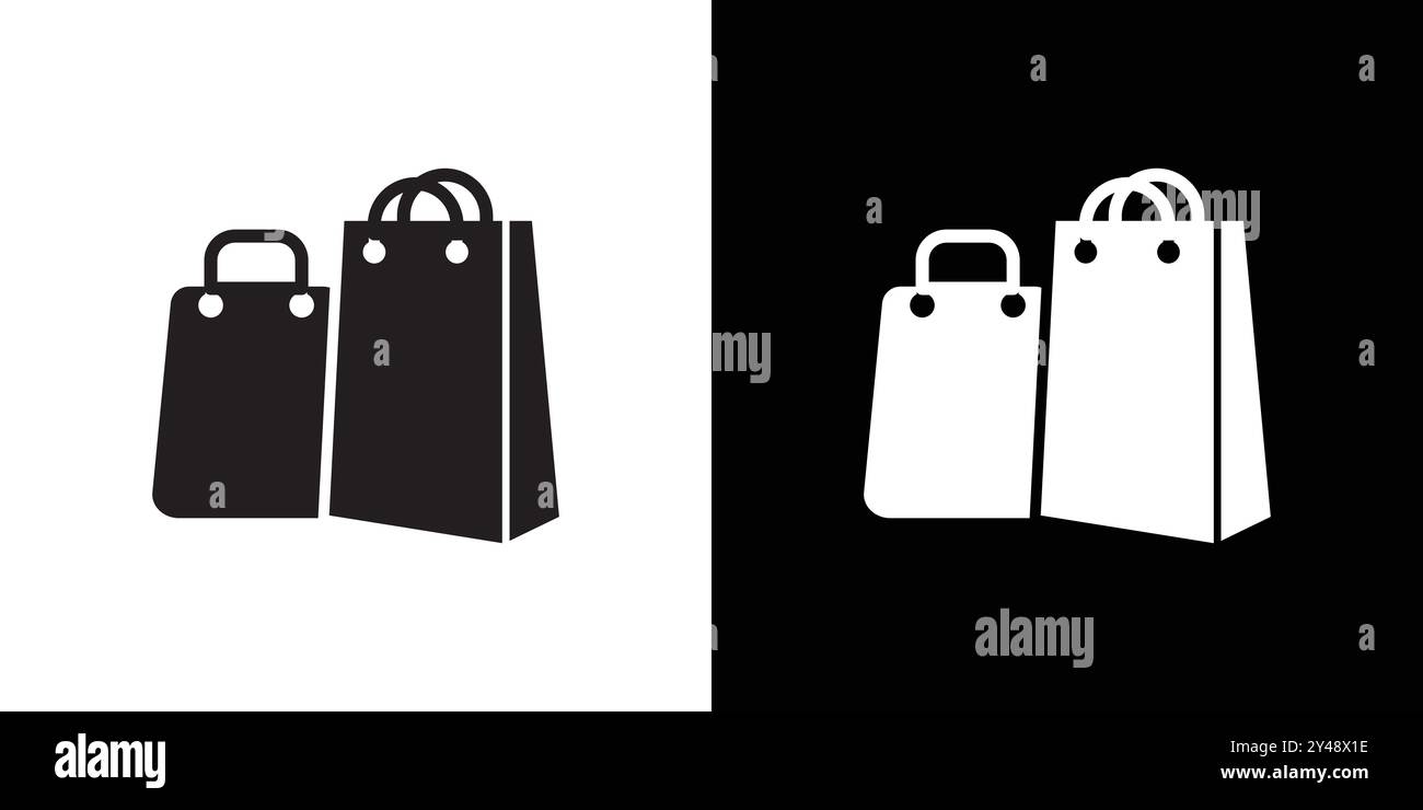 Shopping bag icon Black line art vector in black and white outline set ...