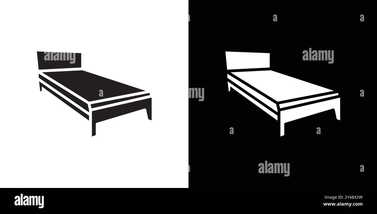 Single bed icon Black line art vector in black and white outline set ...