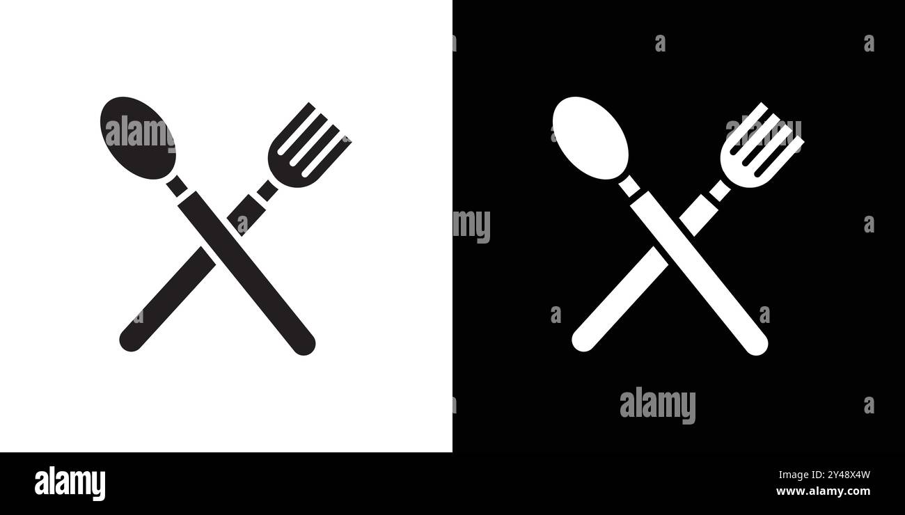 spoon and fork icon Black line art vector in black and white outline ...