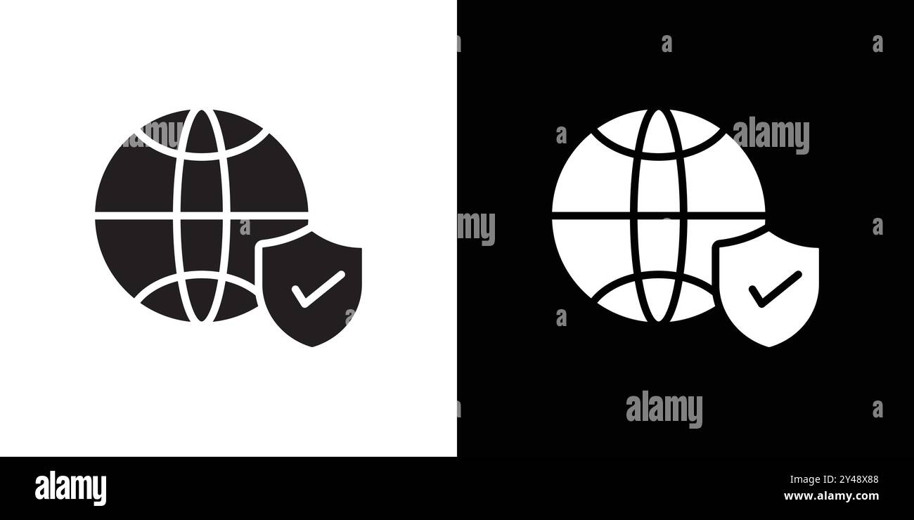 Web Security icon Black line art vector in black and white outline set ...