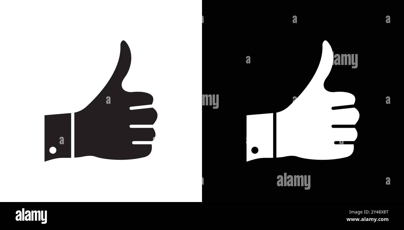 Thumbs Up icon Black line art vector in black and white outline set ...