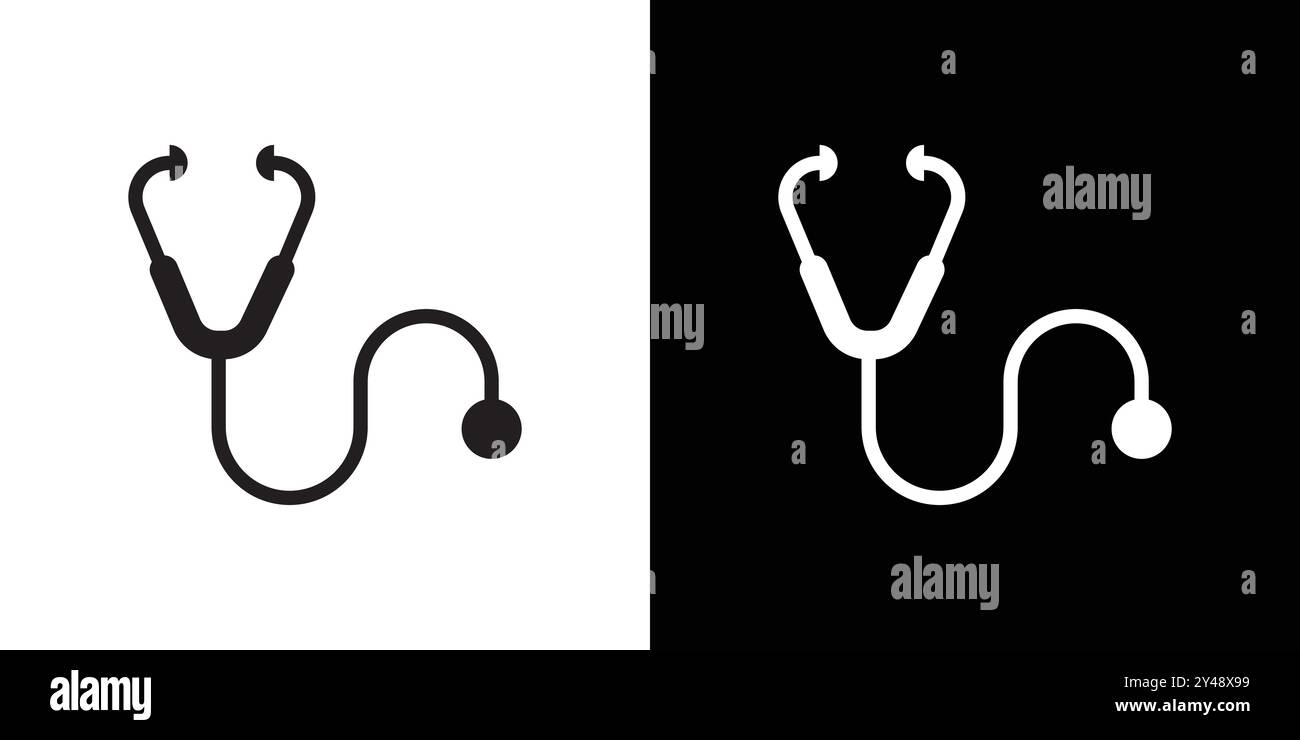 stethoscope icon Black line art vector in black and white outline set ...
