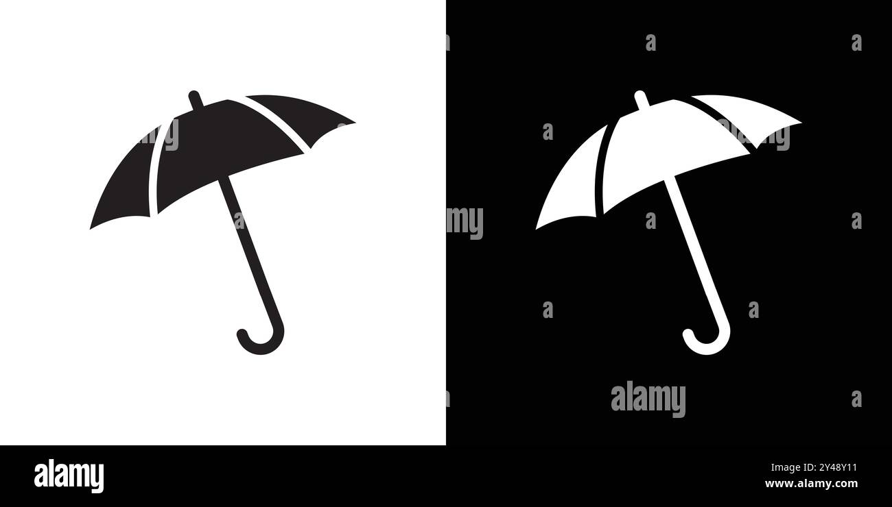 Umbrella icon Black line art vector in black and white outline set ...