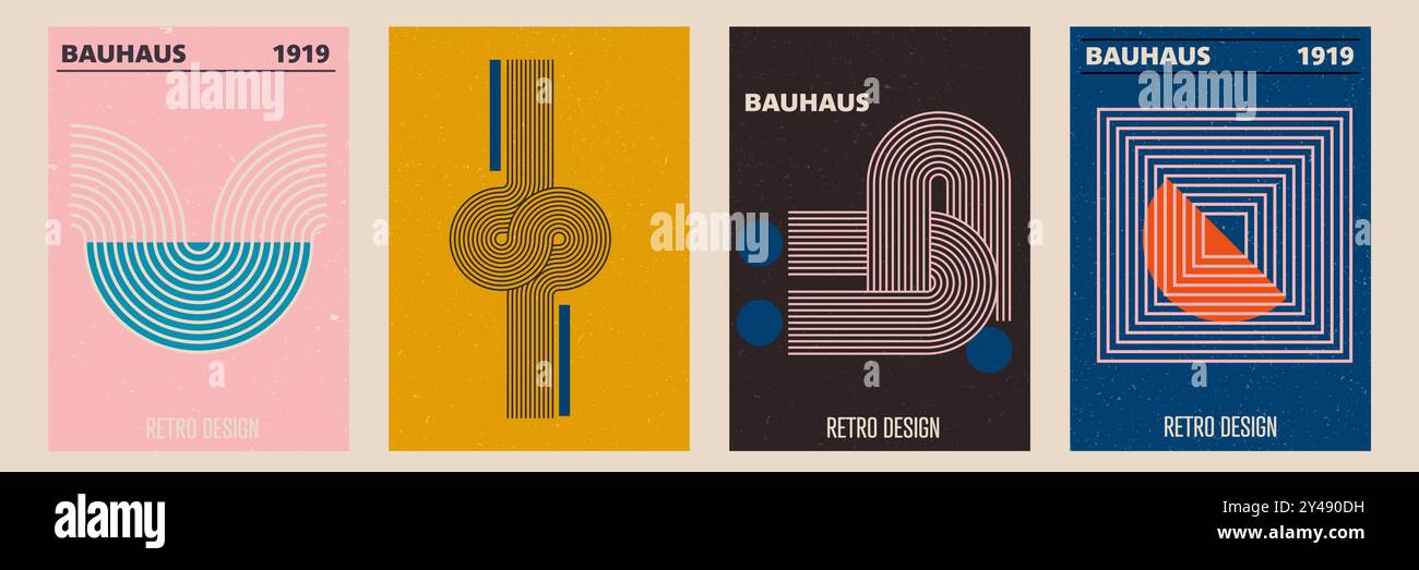 Set of abstract posters with zen arch line stripes. Vector background in trendy bohemian style Stock Vector
