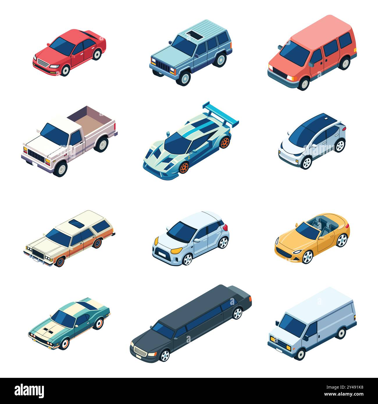 A vector illustration of Different Cars Vehicles Isometric Stock Vector ...