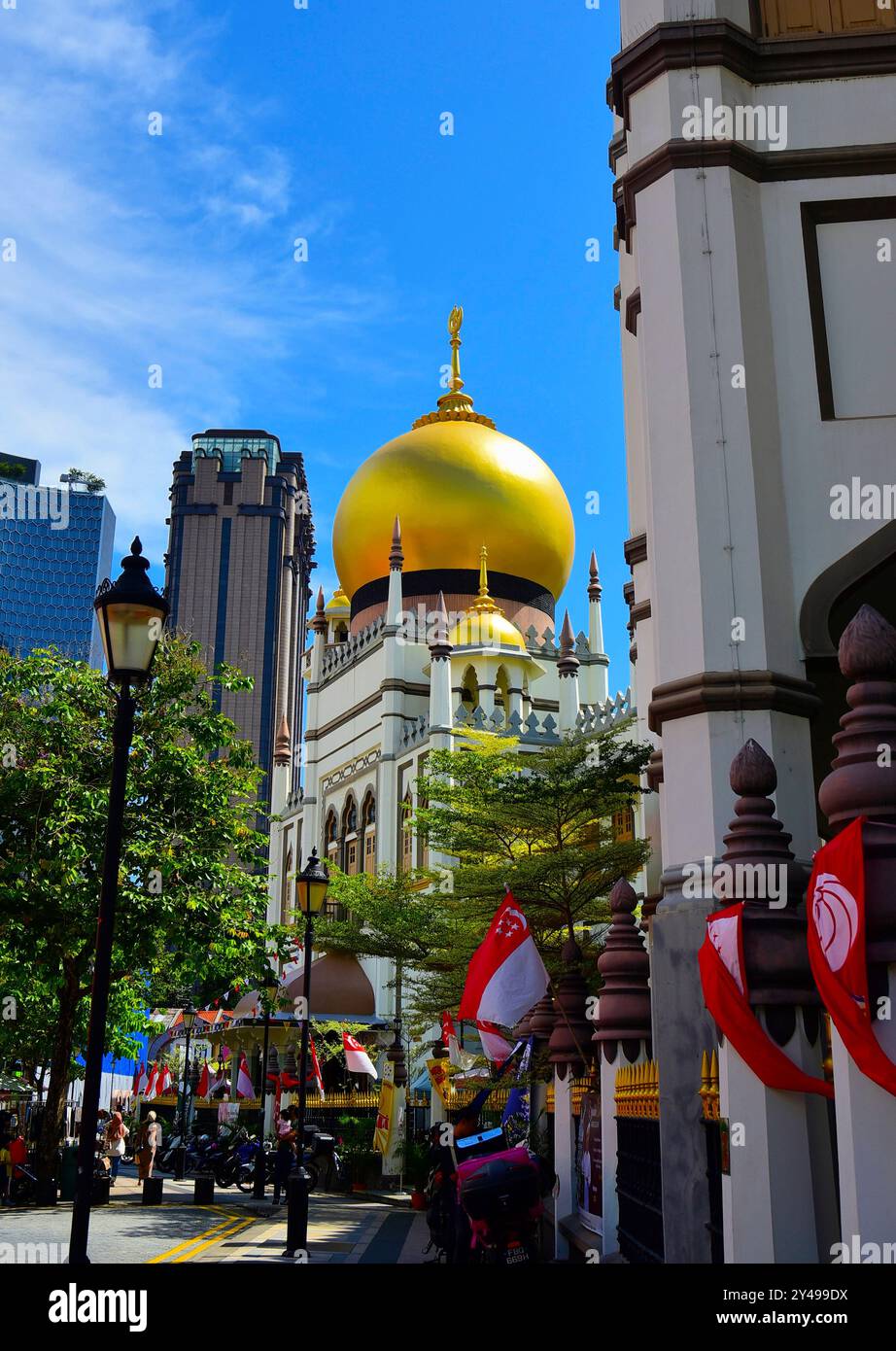 Masjid Sultan, aka Sultan Mosque of Singapore, was built in 1929 and named a national monument in 1975. Stock Photo