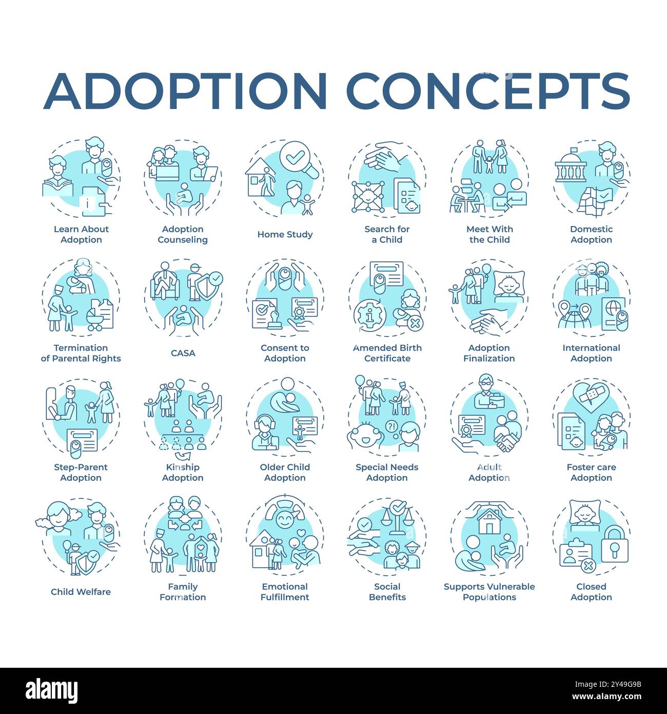 Adoption soft blue concept icons Stock Vector