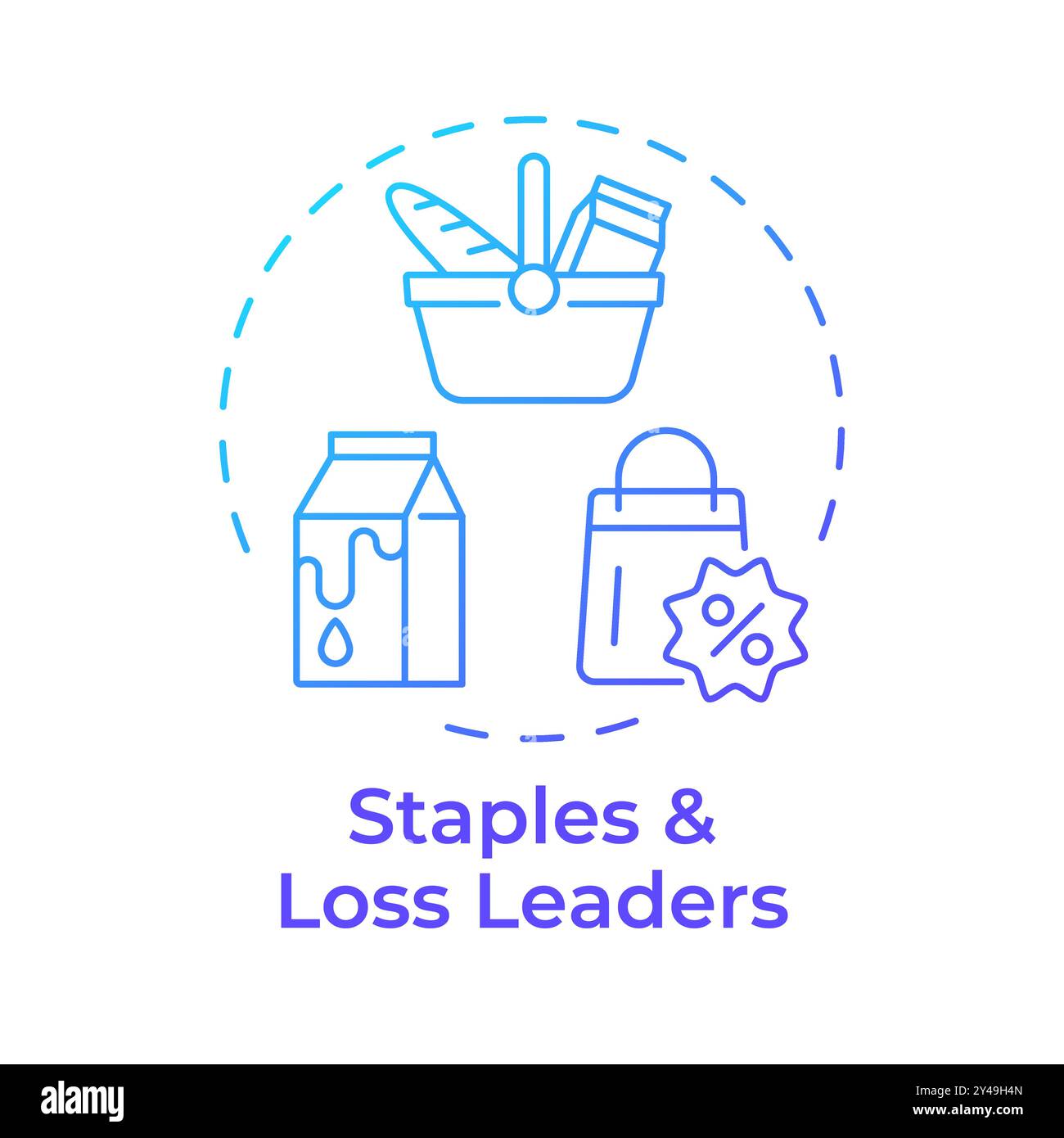 Staples and loss leaders blue gradient concept icon Stock Vector