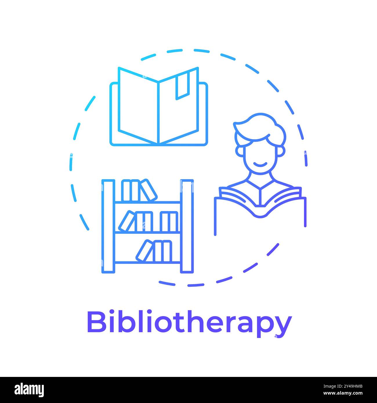 Bibliotherapy blue gradient concept icon Stock Vector