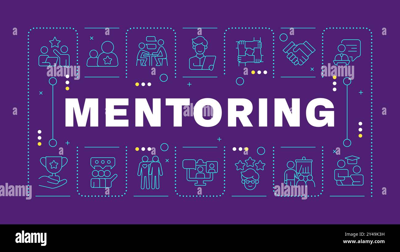 Mentorship dark purple word concept Stock Vector