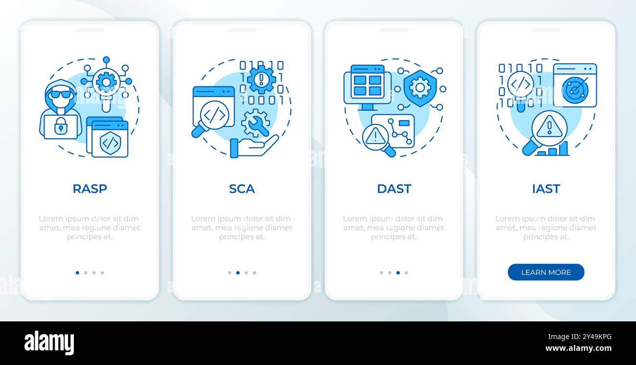 Software security tools blue onboarding mobile app screen Stock Vector
