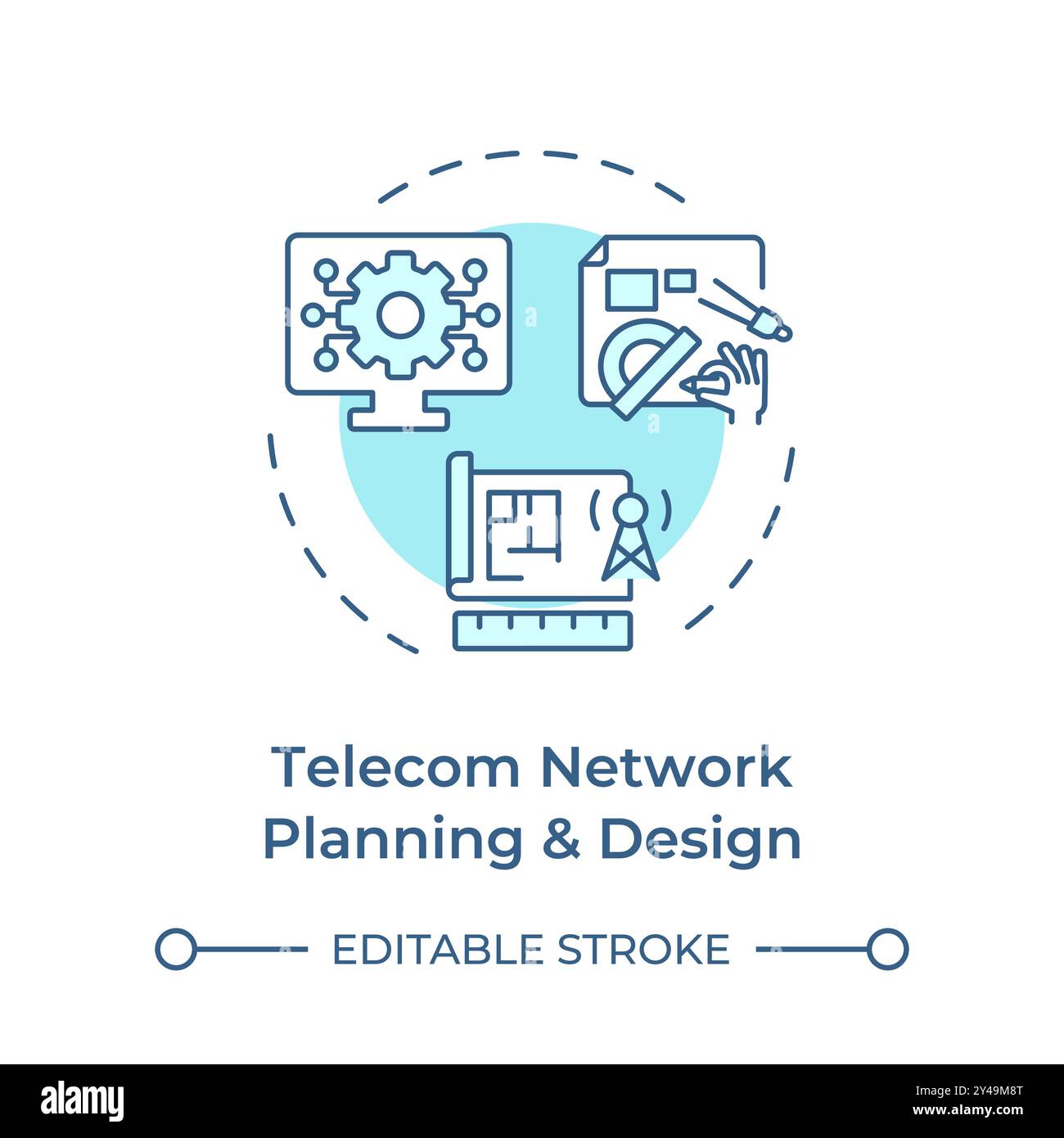 Telecom network planning and design soft blue concept icon Stock Vector