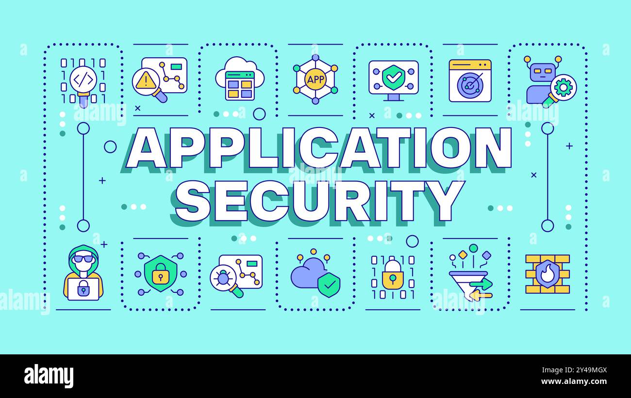 Application security turquoise word concept Stock Vector